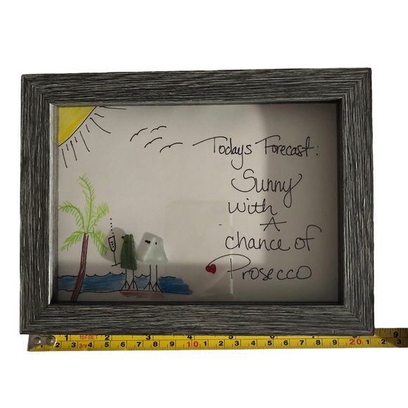 Sea Glass Art Beach Ocean Print Prosecco Wine Tropical Framed Natural Grey - Picture 9 of 9
